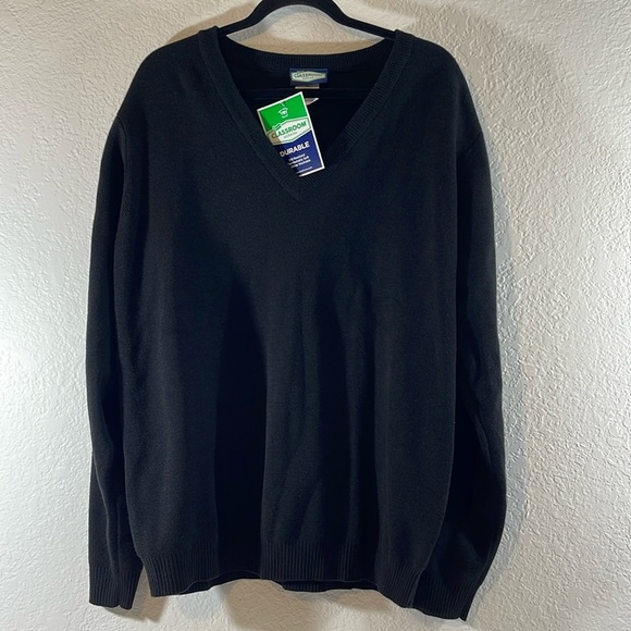 Classroom School Uniforms Adult Unisex Long Sleeve V-Neck Sweater Black Size L - Picture 2 of 8